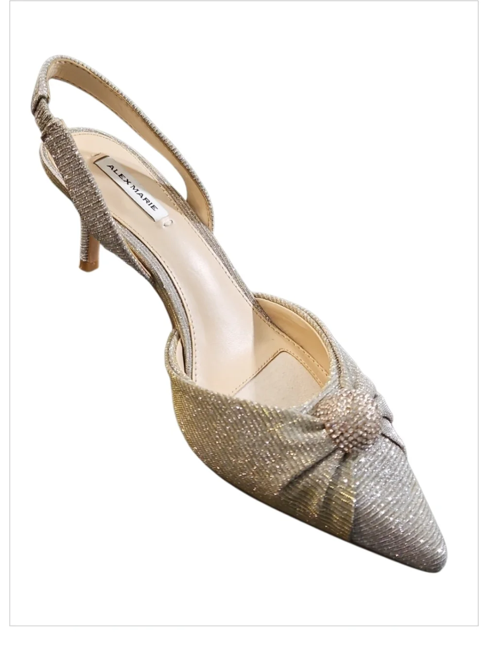 Alex Marie Allyn Shimmer Rhinestone Ornament Slingback Heels Silver 6 New